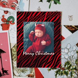 Moderne persoonlijke Zebra kerst met fotorood Briefkaart