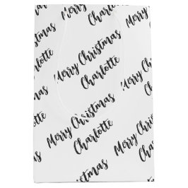 Moderne persoonlijke zwarte en witte kerst medium cadeauzakje