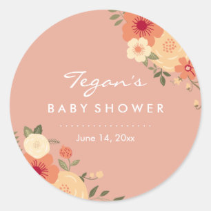 Moderne perzik bloemen baby shower stickers