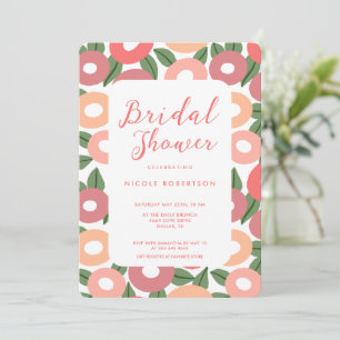 Moderne perzik bloemen bruids douche uitnodiging