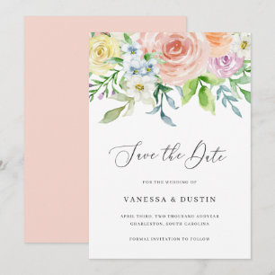 Moderne Perzik Bloemen Niet Foto Elegante Bruiloft Save The Date