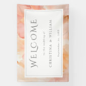 Moderne perzik bloemenbruiloft welkom spandoek (Verticaal)
