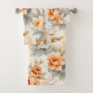 Moderne perzik bloemige botanische Waterverf Bad Handdoek