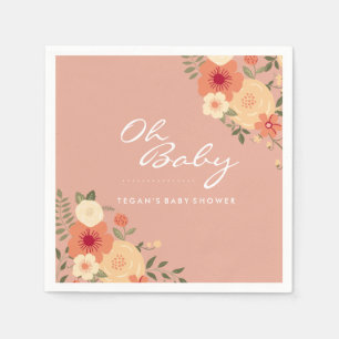 Moderne perzik bloemige Oh Baby Shower servetten