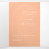 Moderne perzik boho boog foto QR code bruiloft Drieluik Uitnodiging (Binnenkant midden)