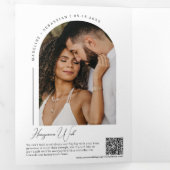 Moderne perzik boho boog foto QR code bruiloft Drieluik Uitnodiging (Binnenzijde eerst)