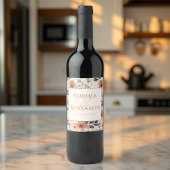 Moderne perzik bruiloft wijn etiket