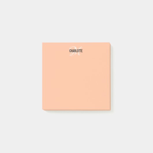 Moderne perzik buzz monogram naam post-it® notes (Voorkant)