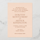 Moderne perzik elegante bruiloft folie uitnodiging (Voorkant)