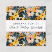 Moderne perzik en blauw Abstract bloemige haarstyl Vierkante Visitekaartje (Voorkant)