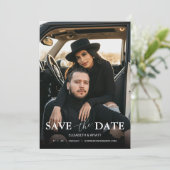 Moderne perzik foto bruiloft save the date (Staand voorkant)