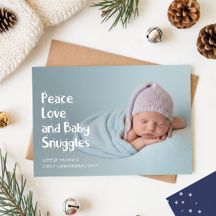 Moderne Perzik Liefde Baby's Eerste Kerst Foto Feestdagenkaart
