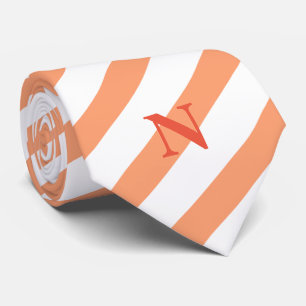 Moderne perzik strepen sinaasappel monogram stropdas