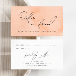 Moderne perzik waterverf make-up & haar aanbevelingskaartje