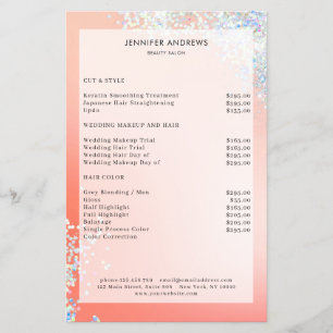 Moderne Perzik Zilver Glitter Salon Prijslijst Flyer