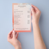 Moderne perzik zilver glitter salon prijstlijst flyer (Hand)