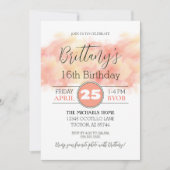 Moderne perzikkoraal 16e elke verjaardag uitnodigi kaart (Voorkant)