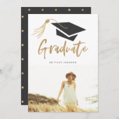 Moderne Pet en Tassel Gold Foil 3 Foto Afstuderen Aankondiging (Voorkant / Achterkant)