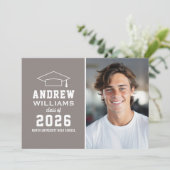 Moderne Pewter Gray Foto Graduparty Kaart (Staand voorkant)