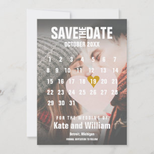 Moderne Photo Calendar Chic Gold Love Heart Save The Date