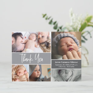 Moderne Photo Collage Baby shower Handlettering Bedankkaart