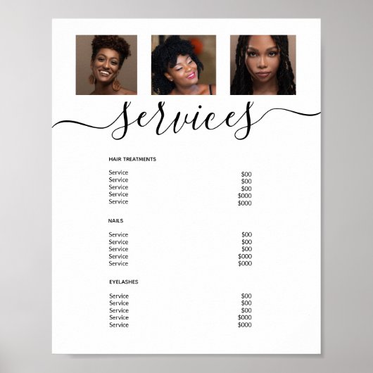 Moderne Photo Collage White Spa Salon Service Menu Poster (Voorkant)