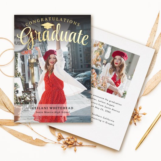 Moderne Photo Graduate Foil Invitation
