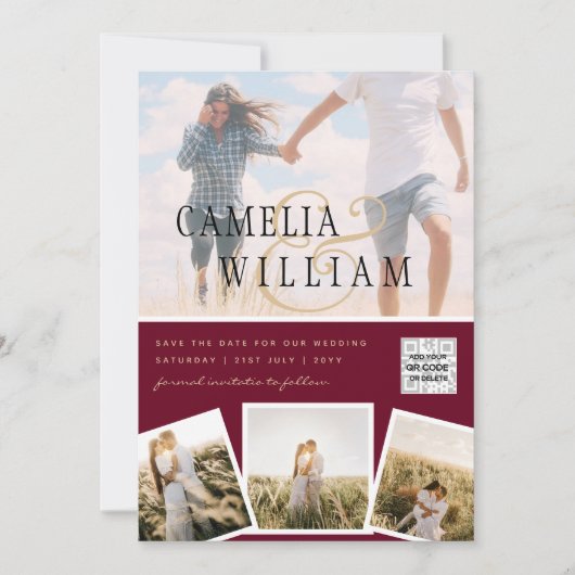 Moderne PHOTO QR Code Save the Date Trouw Uitnodig Kaart (Voorkant)