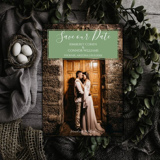Moderne Photo Save the Date | Vert mousse
