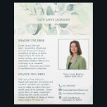 Moderne Photo Verdure Eucalyptus Élégant Rustique<br><div class="desc">Elégant prospectus d'affaires avec votre nom entre une bordure supérieure et inférieure de feuilles d'eucalyptus et de verdure avec une pointe de bleu, sur un lavage pastel aquarelle. Utilisez le modèle pour ajouter votre photo et votre bio. Ce prospectus de style rustique est idéal pour un nouvel agent immobilier /...</div>