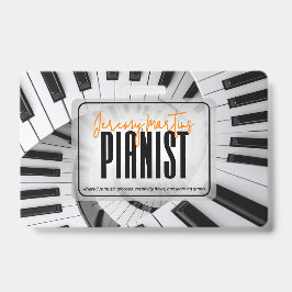 Moderne pianospiralen zwart-wit Sinaasappel pianis Badge