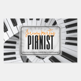 Moderne pianospiralen zwart-wit Sinaasappel pianis Rechthoekige Sticker