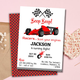 Moderne piep rode race sportwagen 8e verjaardag kaart
