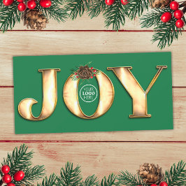 Moderne Pine Green en Gold Metal Joy Business Logo Feestdagenkaart