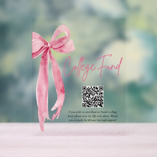 Moderne Pink Bow QR Code College Fund Graduation (Neutre)