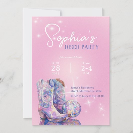 Moderne Pink Disco Party uitnodiging voor cowgirl (Voorkant)