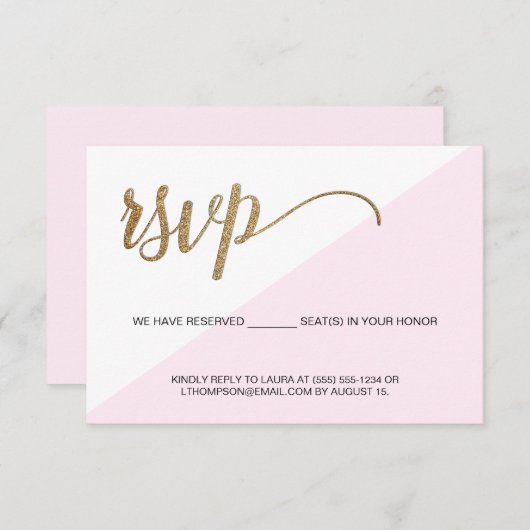 Moderne Pink Gold RSVP sans mailing Siège réservé (Devant / Derrière)