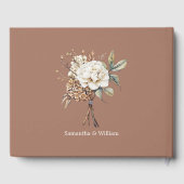 Moderne pioen en hortensia mocha mousse bruiloft gastenboek (Achterkant)