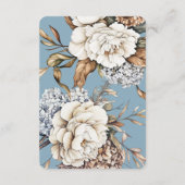 Moderne pioen en hortensia poeder blauwe bruiloft informatiekaartje (Achterkant)