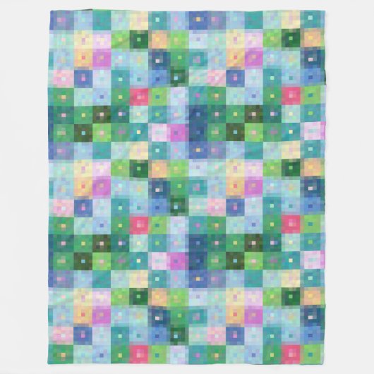Moderne pixelblokkleurenvierkantjes voor patchwork fleece deken (Voorkant)