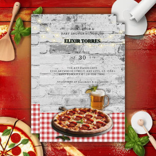 Moderne Pizza +Bier Bakstenen Baby Shower Uitnodig Kaart