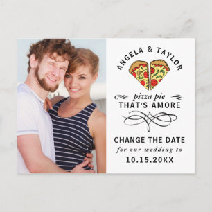 Moderne Pizza Black Script Foto Wijzig de datum Briefkaart