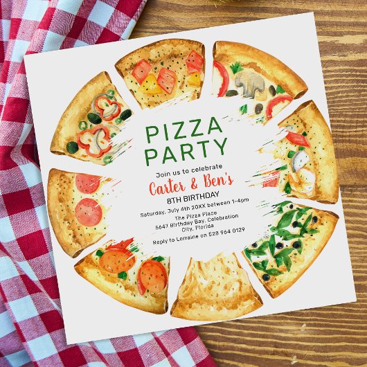 Moderne Pizza-feestje verjaardagsfeest Kaart