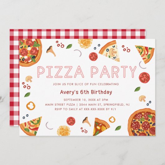 Moderne Pizza-partij elk jaar uitnodiging voor geb (Voorkant / Achterkant)