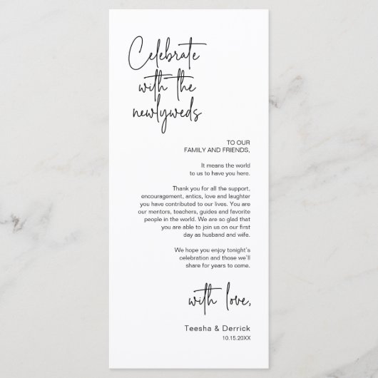 Moderne plaatsing van het bruilofts diner bedankka programma (Voorkant)