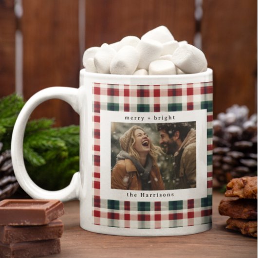 Moderne Plaid Landelijke Monogram Foto Kerstmis Koffiemok