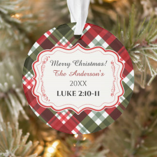 Moderne Plaid Prettig Kerst & Bijbelvers Acryl Ornament