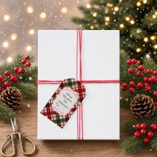 Moderne Plaid Prettig Kerst & Bijbelvers Cadeau Cadeaulabel