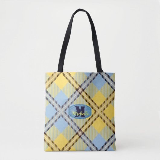 Moderne Plaid Tartan Broek Monogram Script Naam Draagtas (Voorkant)