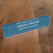 Moderne Plain Classy Professionele Ocean Blue Naambordje (Zijkant)